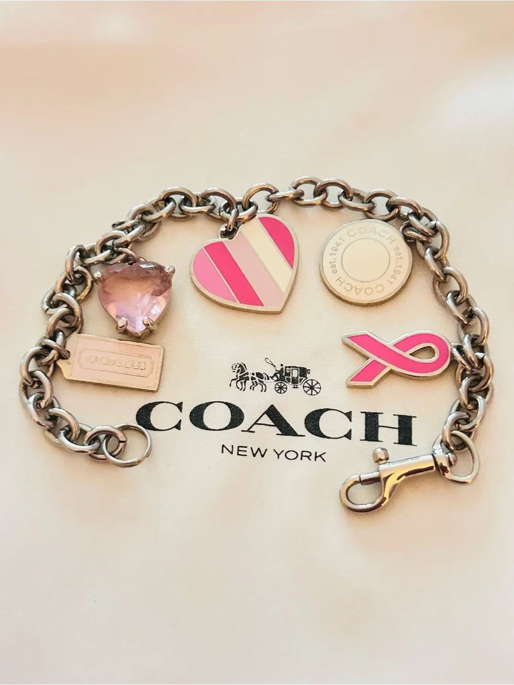 RARE Coach Y2K Pink Cancer Awareness Charm Bracelet